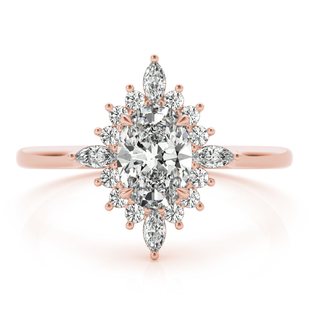 LUMEO Oval Halo Diamond Engagement Ring Set in 18k Solid Rose Gold 
