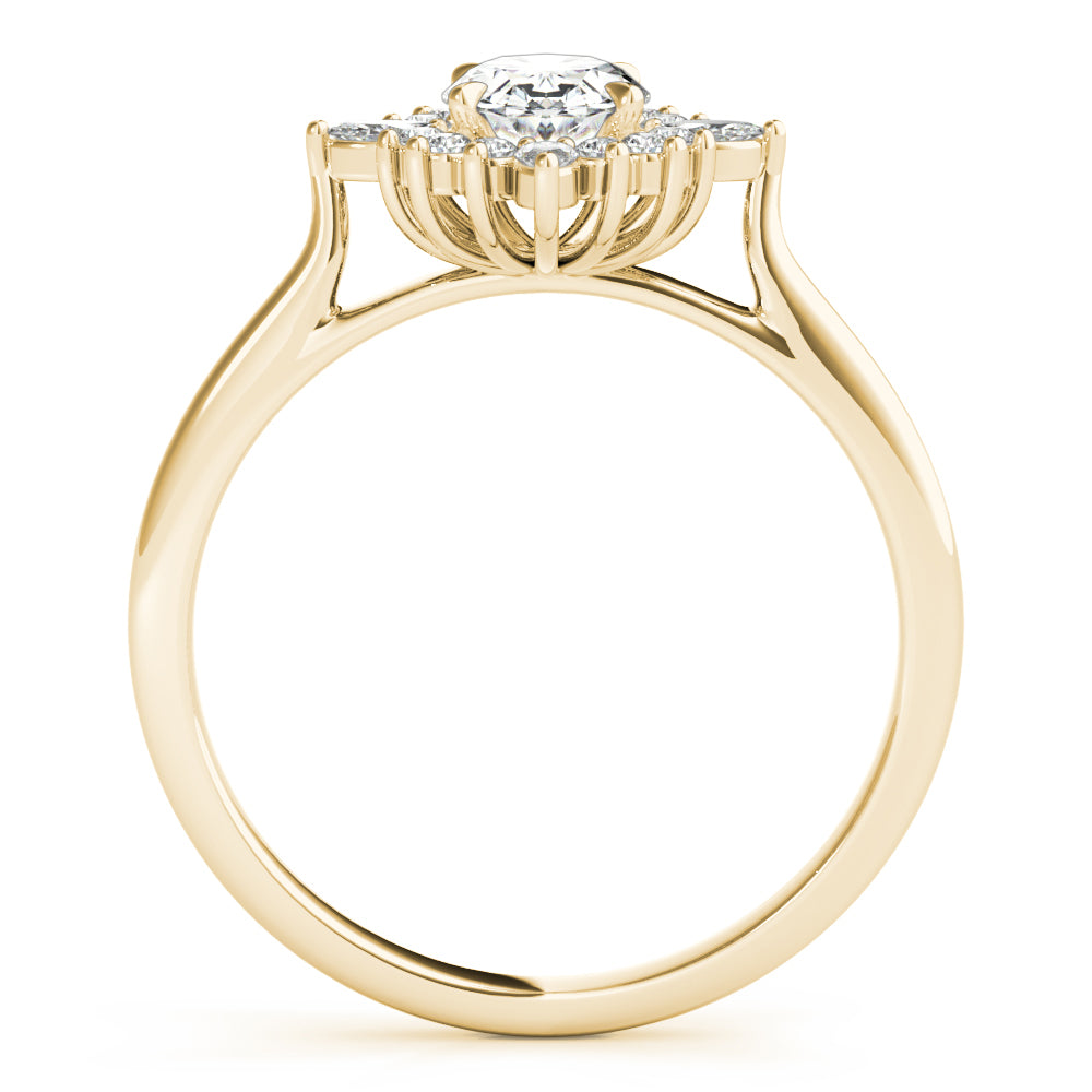 LUMEO Oval Halo Diamond Engagement Ring Side View in 18k Solid Yellow Gold 