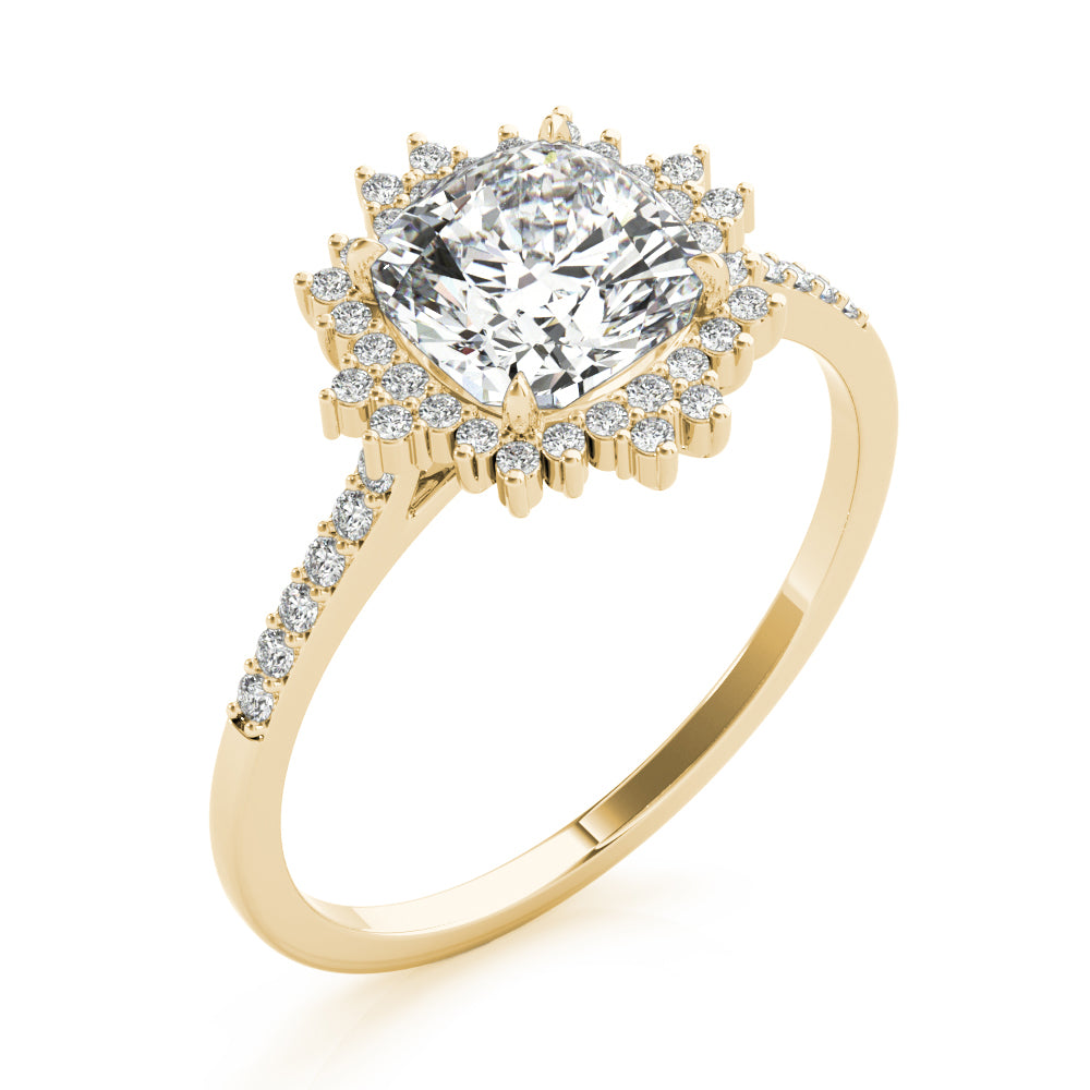 LUMEO Round Halo Diamond Engagement Ring Angle View in 18k Solid Yellow Gold 