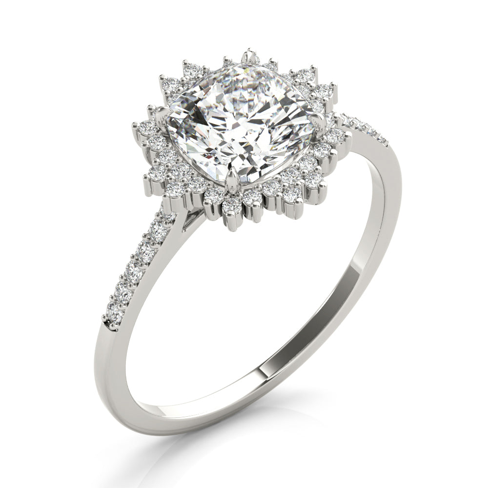 LUMEO Round Halo Diamond Engagement Ring Angle View in Platinum 