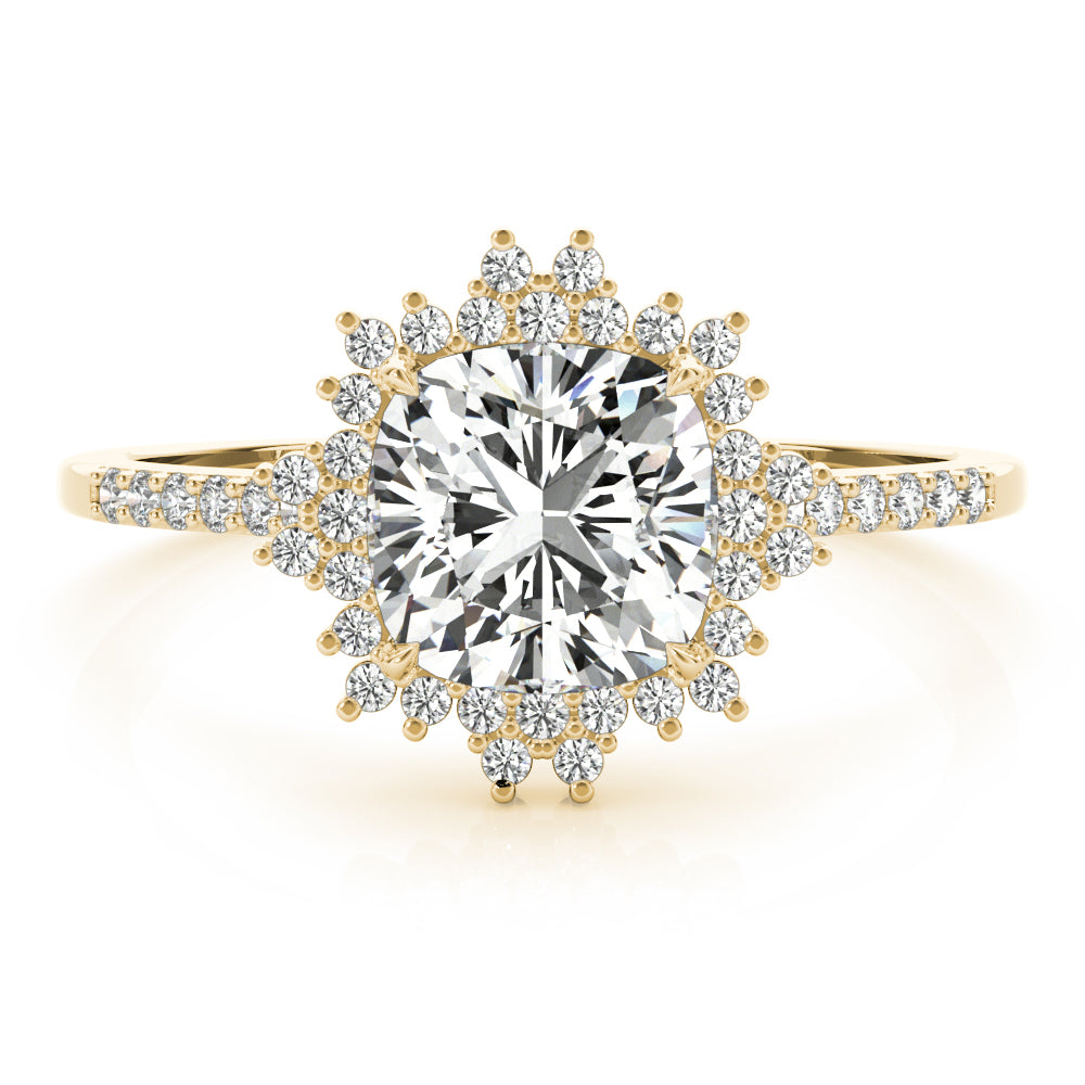 LUMEO Round Halo Diamond Engagement Ring Set in 18k Solid Yellow Gold 