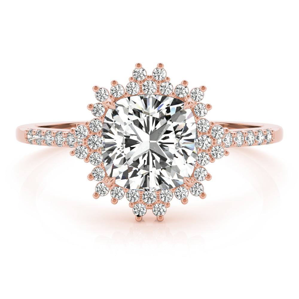 LUMEO Round Halo Diamond Engagement Ring Set in 18k Solid Rose Gold 