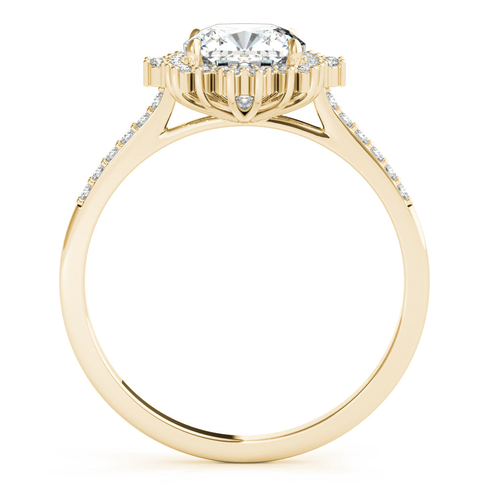 LUMEO Round Halo Diamond Engagement Ring Side View in 18k Solid Yellow Gold 