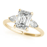 LUMEO Emerald Three Stone Diamond Engagement Ring Front View in 18k Solid Yellow Gold 