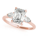 LUMEO Emerald Three Stone Diamond Engagement Ring Front View in 18k Solid Rose Gold 