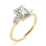 LUMEO Emerald Three Stone Diamond Engagement Ring Angle View in 18k Solid Yellow Gold 