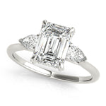 LUMEO Emerald Three Stone Diamond Engagement Ring Front View in Platinum 