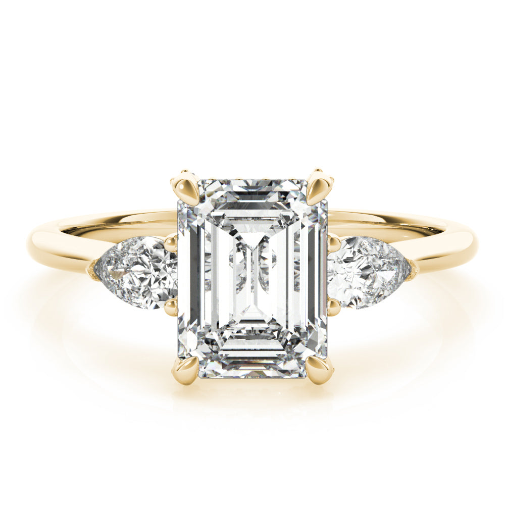 LUMEO Emerald Three Stone Diamond Engagement Ring Set in 18k Solid Yellow Gold 