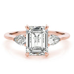 LUMEO Emerald Three Stone Diamond Engagement Ring Set in 18k Solid Rose Gold 