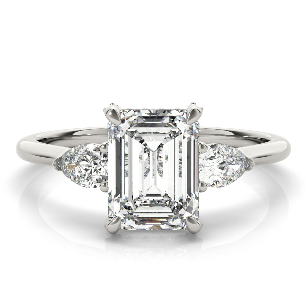 LUMEO Emerald Three Stone Diamond Engagement Ring Set in Platinum 