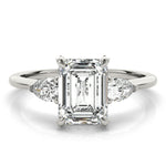 LUMEO Emerald Three Stone Diamond Engagement Ring Set in Platinum 