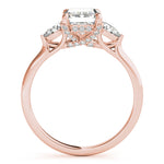 LUMEO Emerald Three Stone Diamond Engagement Ring Side View in 18k Solid Rose Gold 