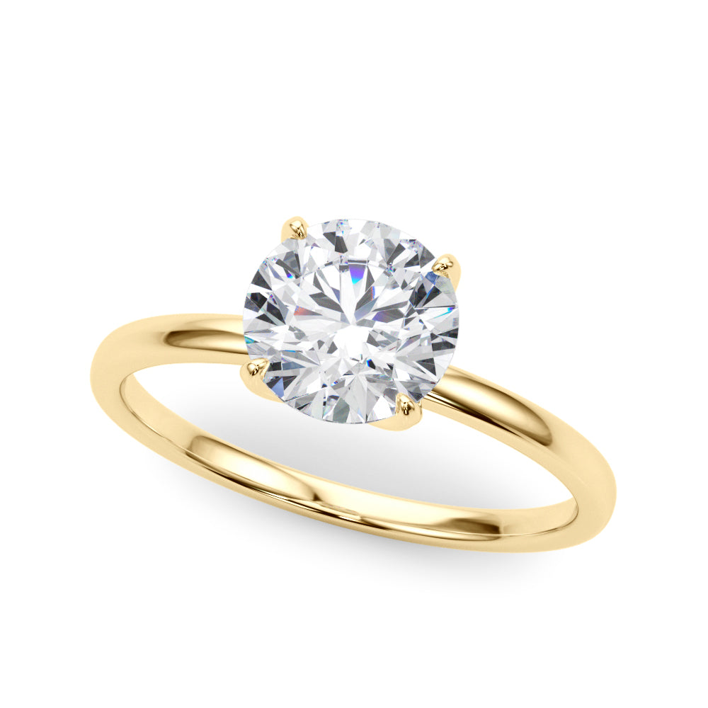 LUMEO Round Solitaire Diamond Engagement Ring Front View in 18k Solid Yellow Gold 