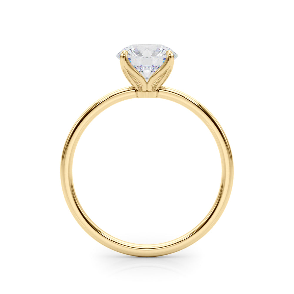 LUMEO Round Solitaire Diamond Engagement Ring Side View in 18k Solid Yellow Gold 