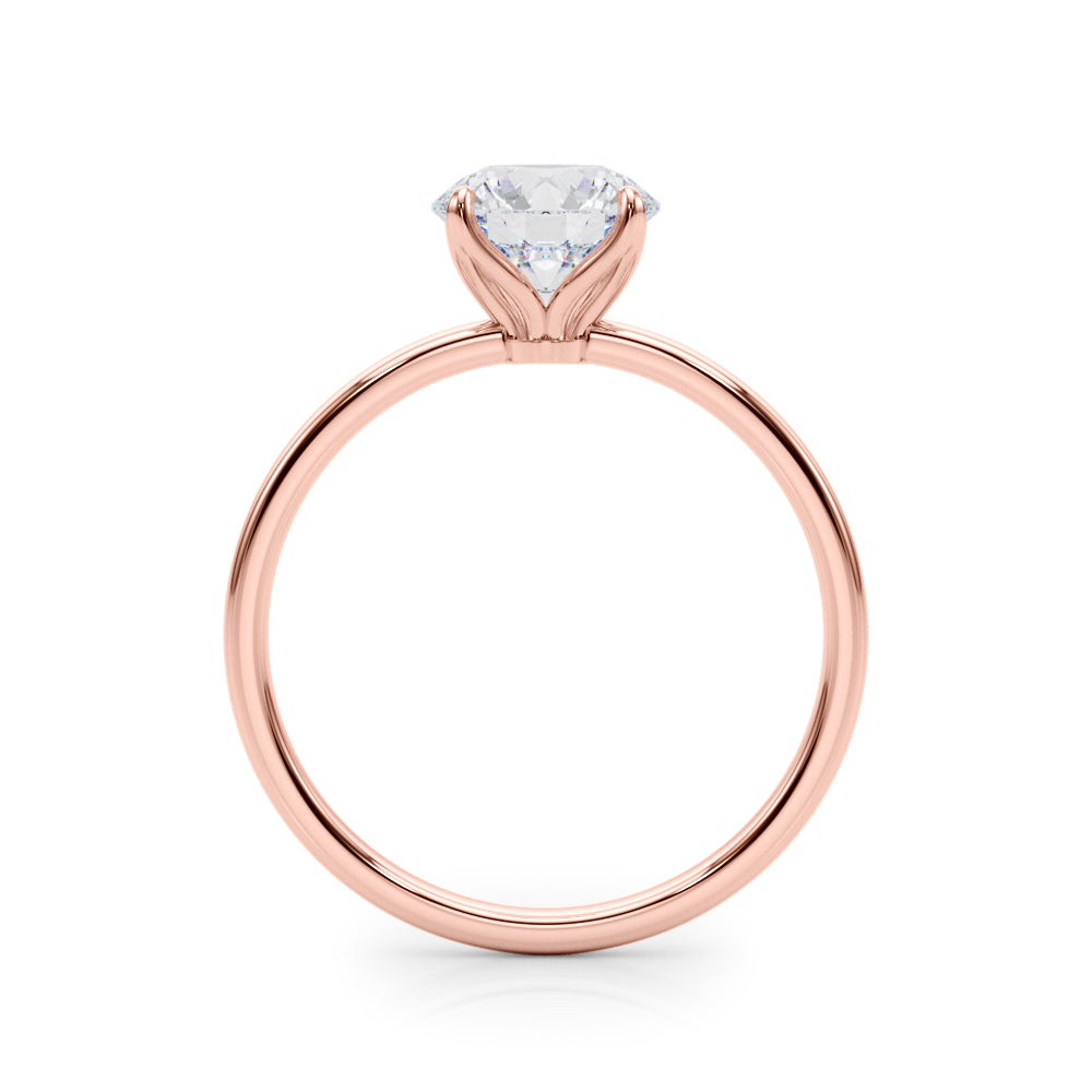 LUMEO Round Solitaire Diamond Engagement Ring Side View in 18k Solid Rose Gold 