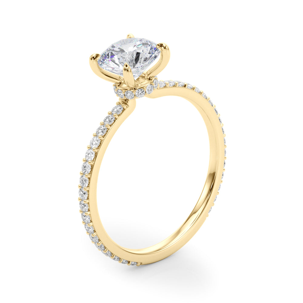 LUMEO Round Hidden Halo Diamond Engagement Ring Angle View in 18k Solid Yellow Gold 