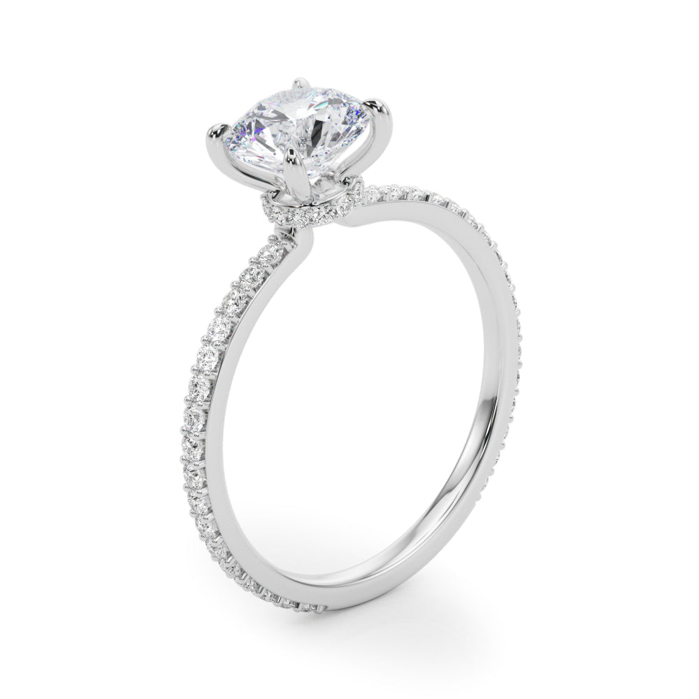 LUMEO Round Hidden Halo Diamond Engagement Ring Angle View in Platinum 