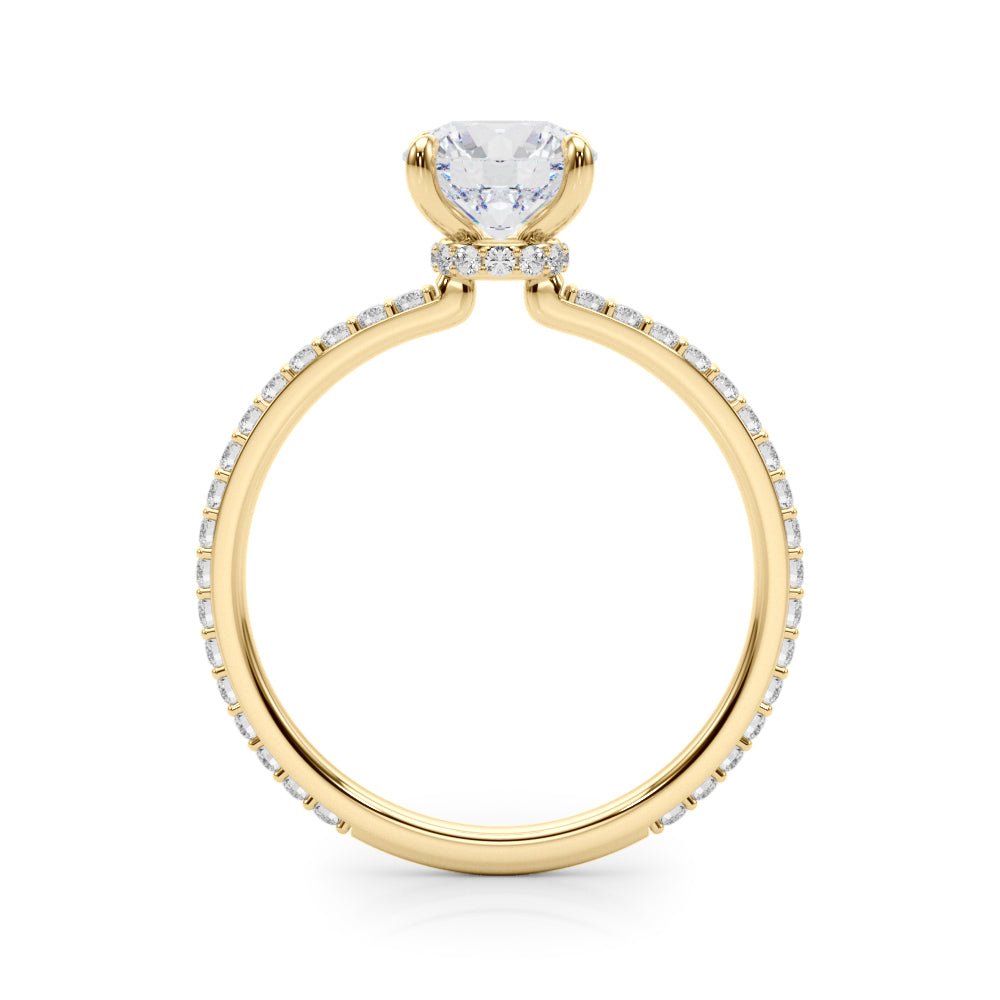 LUMEO Round Hidden Halo Diamond Engagement Ring Side View in 18k Solid Yellow Gold 