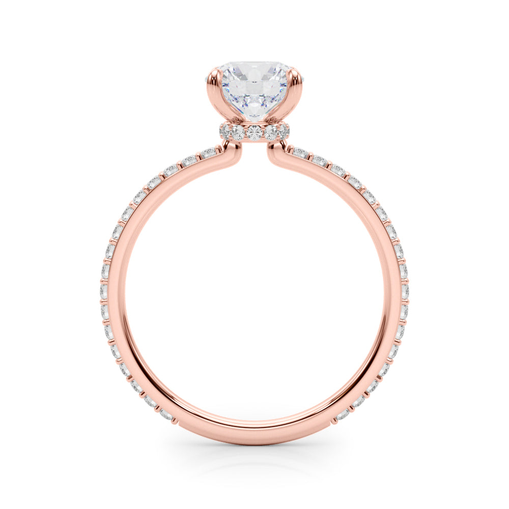 LUMEO Round Hidden Halo Diamond Engagement Ring Side View in 18k Solid Rose Gold 
