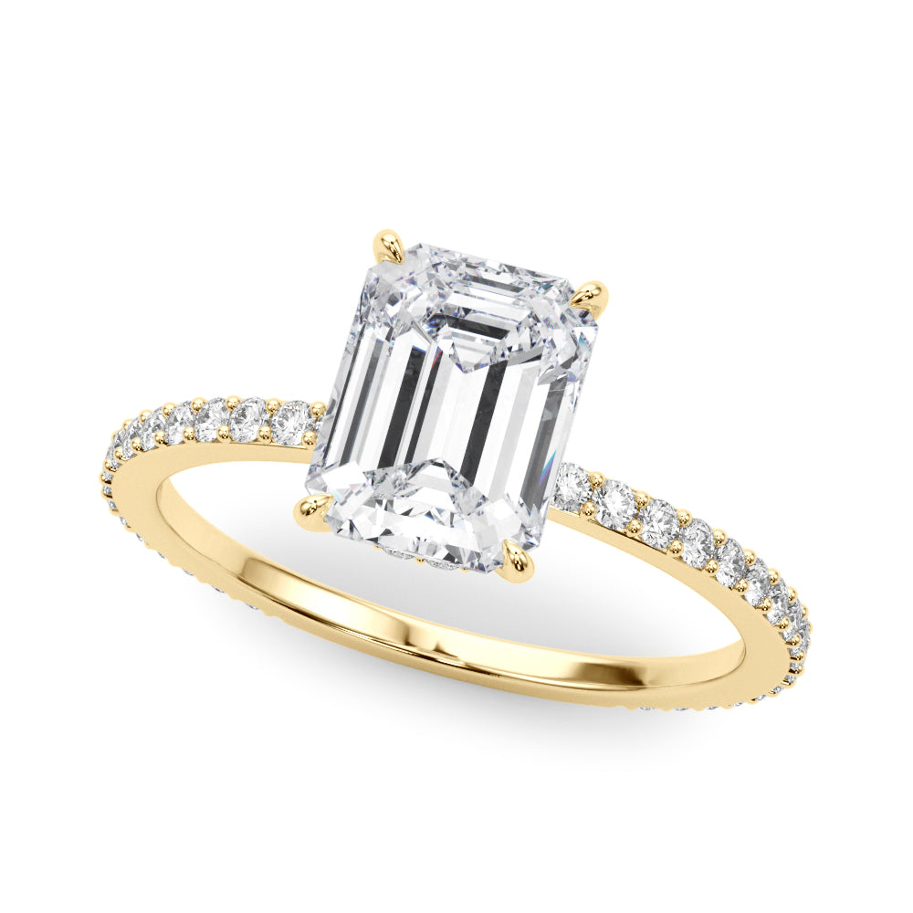 LUMEO Emerald Hidden Halo Diamond Engagement Ring Front View in 18k Solid Yellow Gold 
