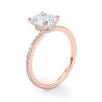 LUMEO Emerald Hidden Halo Diamond Engagement Ring Angle View in 18k Solid Rose Gold 