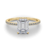 LUMEO Emerald Hidden Halo Diamond Engagement Ring Set in 18k Solid Yellow Gold 