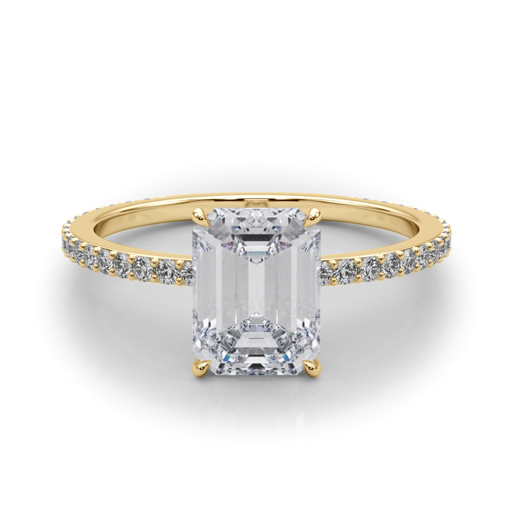 LUMEO Emerald Hidden Halo Diamond Engagement Ring Set in 18k Solid Yellow Gold 