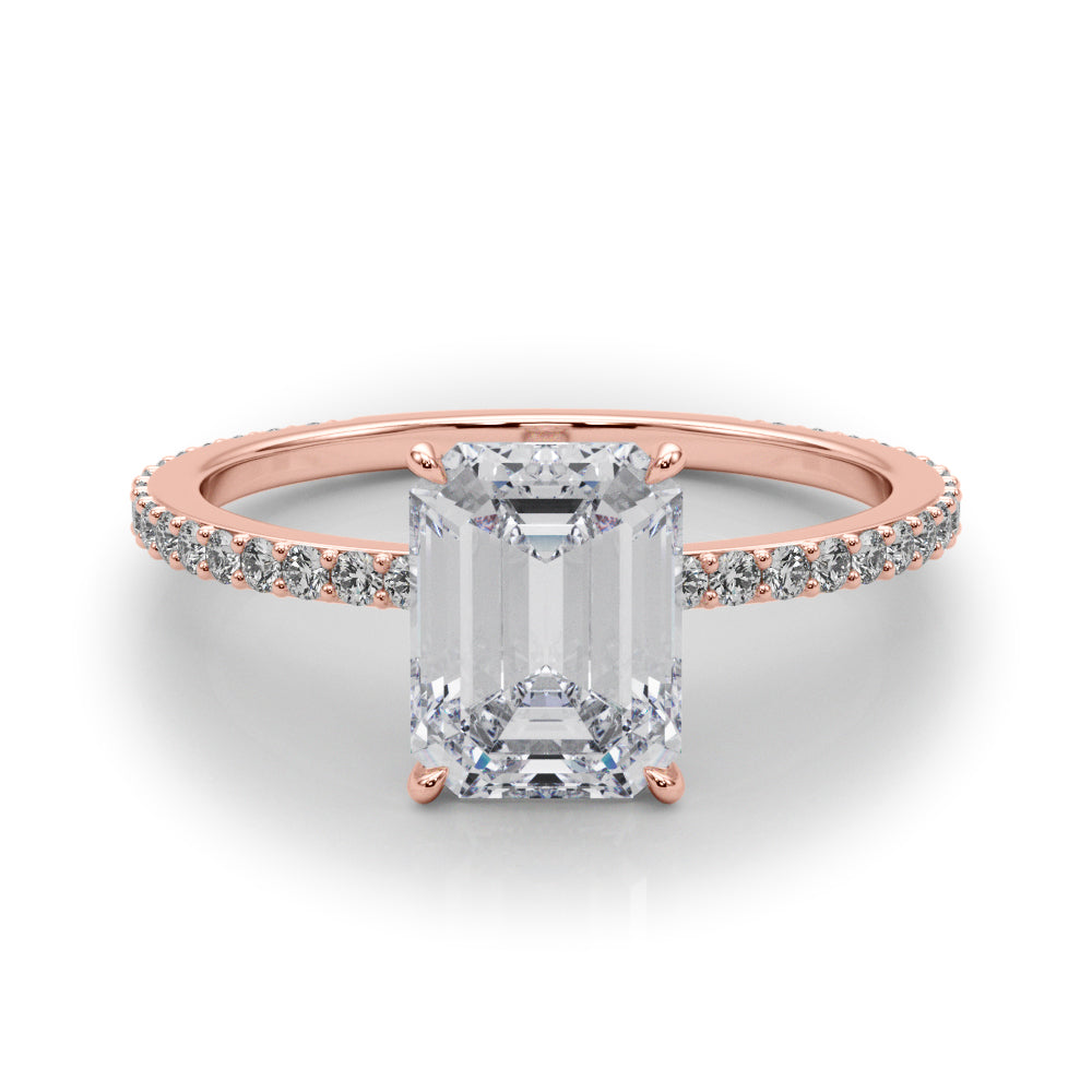 LUMEO Emerald Hidden Halo Diamond Engagement Ring Set in 18k Solid Rose Gold 