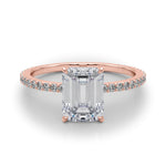 LUMEO Emerald Hidden Halo Diamond Engagement Ring Set in 18k Solid Rose Gold 