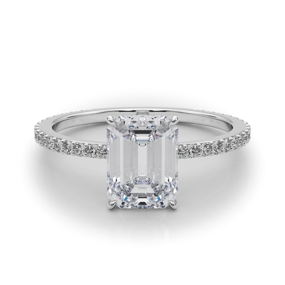 LUMEO Emerald Hidden Halo Diamond Engagement Ring Set in Platinum 