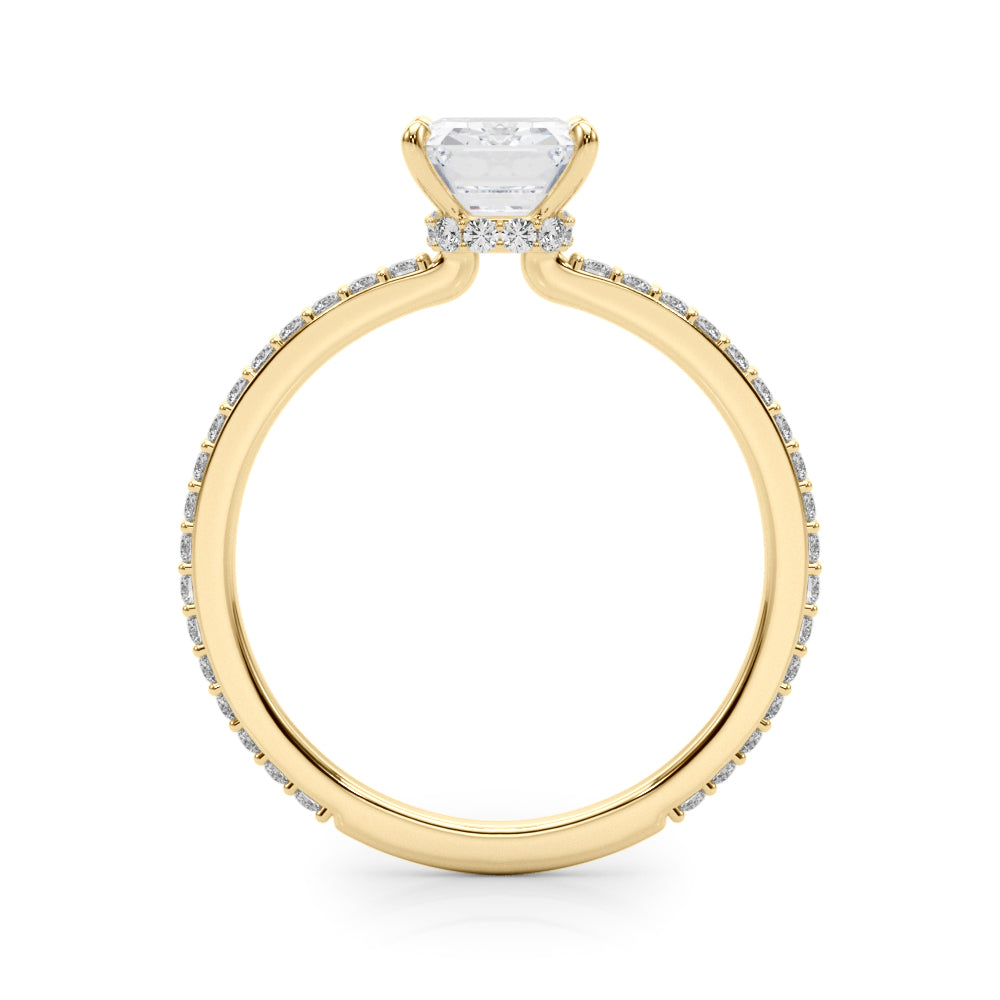 LUMEO Emerald Hidden Halo Diamond Engagement Ring Side View in 18k Solid Yellow Gold 