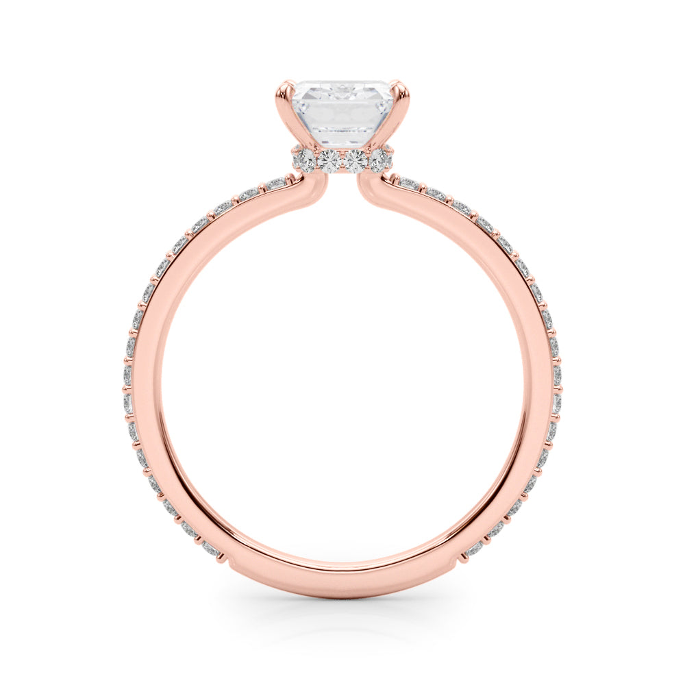LUMEO Emerald Hidden Halo Diamond Engagement Ring Side View in 18k Solid Rose Gold 