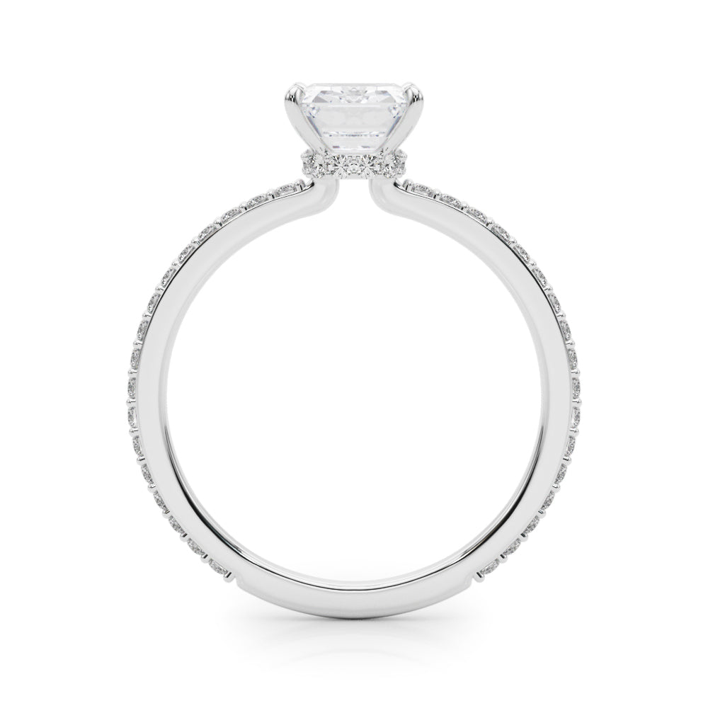 LUMEO Emerald Hidden Halo Diamond Engagement Ring Side View in Platinum 