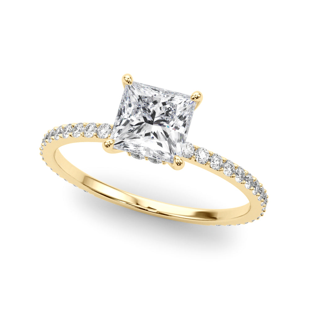 LUMEO Princess Hidden Halo Diamond Engagement Ring Front View in 18k Solid Yellow Gold 