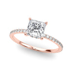LUMEO Princess Hidden Halo Diamond Engagement Ring Front View in 18k Solid Rose Gold 