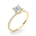 LUMEO Princess Hidden Halo Diamond Engagement Ring Angle View in 18k Solid Yellow Gold 