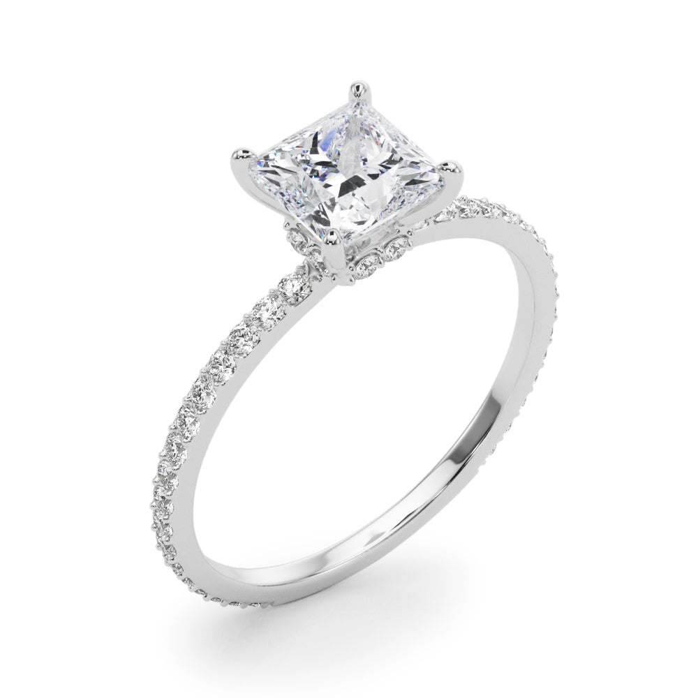 LUMEO Princess Hidden Halo Diamond Engagement Ring Angle View in Platinum 
