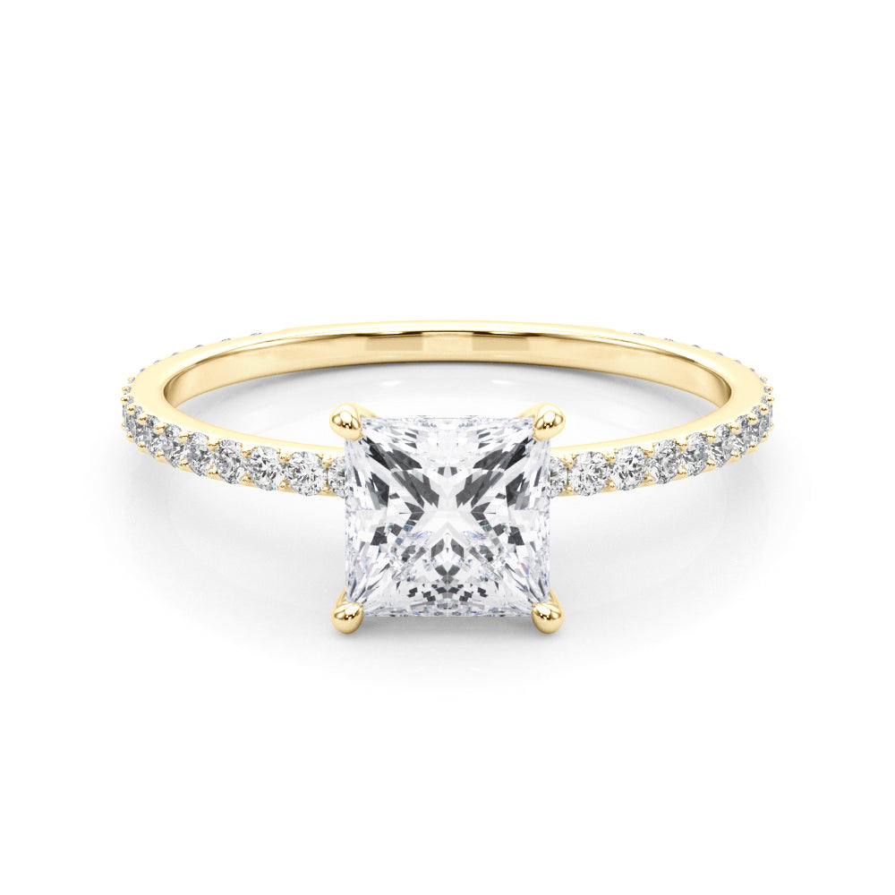 LUMEO Princess Hidden Halo Diamond Engagement Ring Set in 18k Solid Yellow Gold 