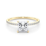 LUMEO Princess Hidden Halo Diamond Engagement Ring Set in 18k Solid Yellow Gold 