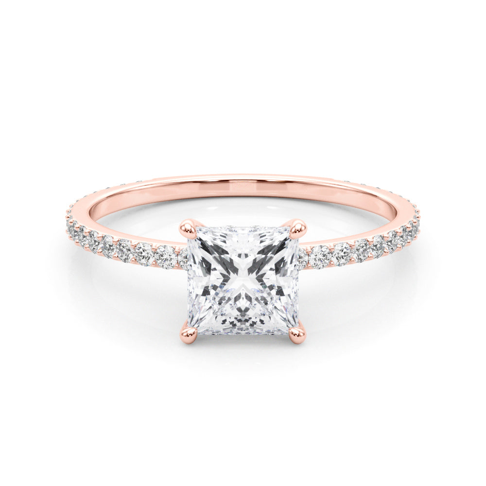 LUMEO Princess Hidden Halo Diamond Engagement Ring Set in 18k Solid Rose Gold 