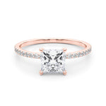 LUMEO Princess Hidden Halo Diamond Engagement Ring Set in 18k Solid Rose Gold 