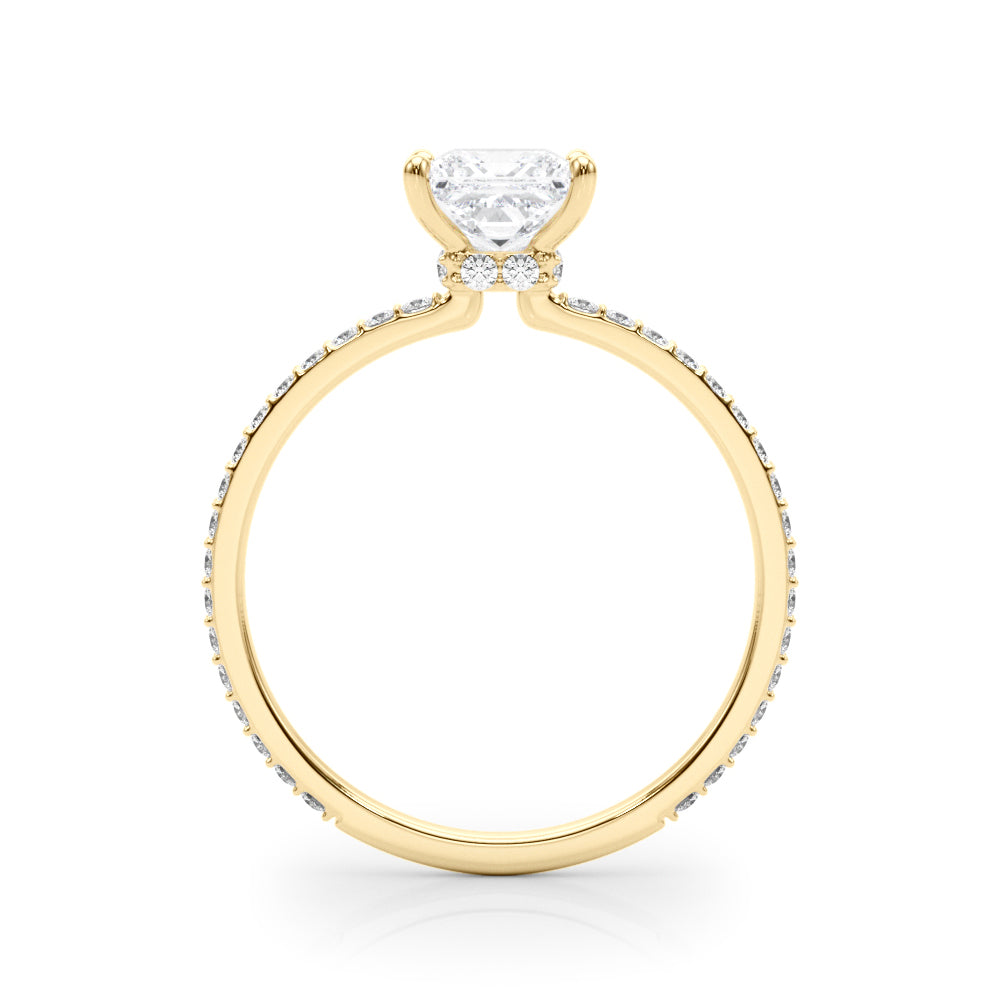 LUMEO Princess Hidden Halo Diamond Engagement Ring Side View in 18k Solid Yellow Gold 