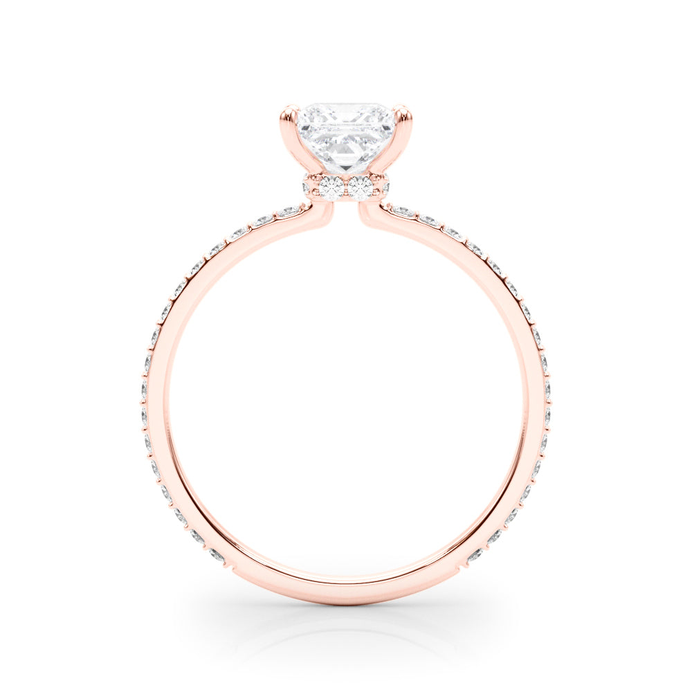 LUMEO Princess Hidden Halo Diamond Engagement Ring Side View in 18k Solid Rose Gold 