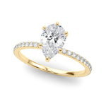 LUMEO Pear Hidden Halo Diamond Engagement Ring Front View in 18k Solid Yellow Gold 
