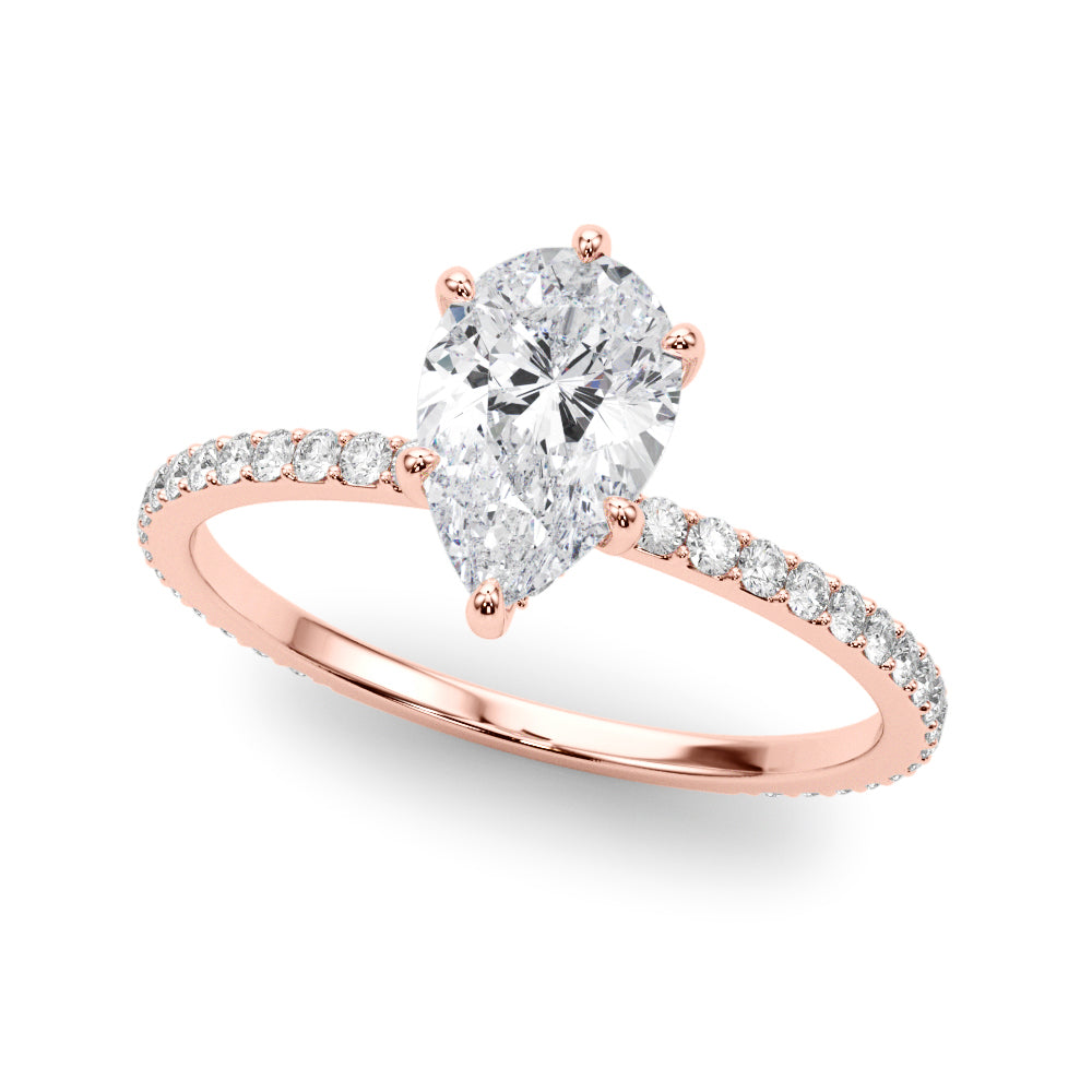 LUMEO Pear Hidden Halo Diamond Engagement Ring Front View in 18k Solid Rose Gold 