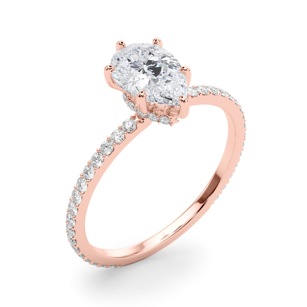 LUMEO Pear Hidden Halo Diamond Engagement Ring Angle View in 18k Solid Rose Gold 