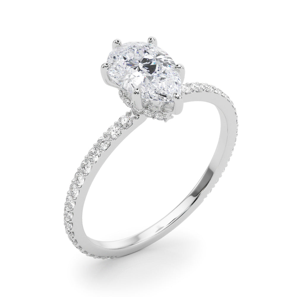 LUMEO Pear Hidden Halo Diamond Engagement Ring Angle View in Platinum 