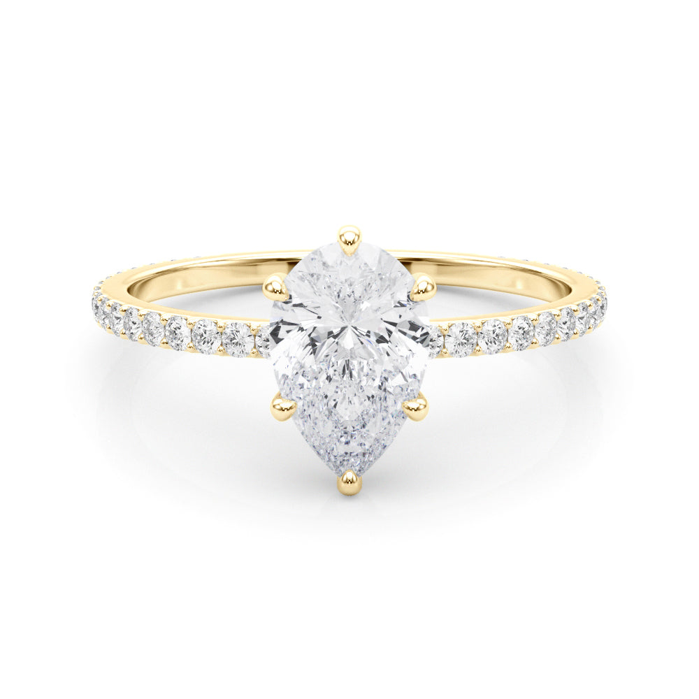 LUMEO Pear Hidden Halo Diamond Engagement Ring Set in 18k Solid Yellow Gold 