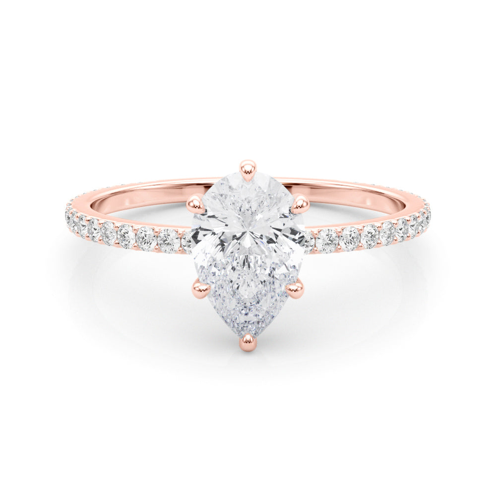 LUMEO Pear Hidden Halo Diamond Engagement Ring Set in 18k Solid Rose Gold 