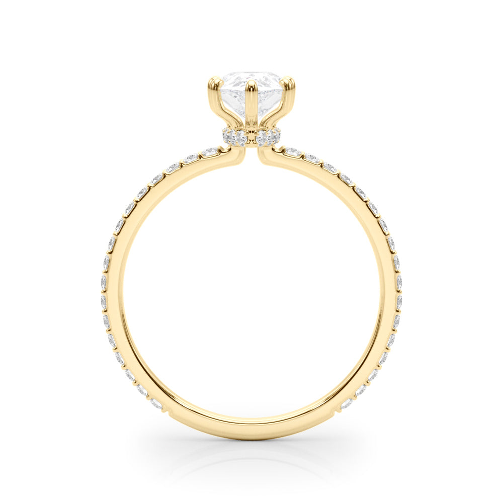 LUMEO Pear Hidden Halo Diamond Engagement Ring Side View in 18k Solid Yellow Gold 